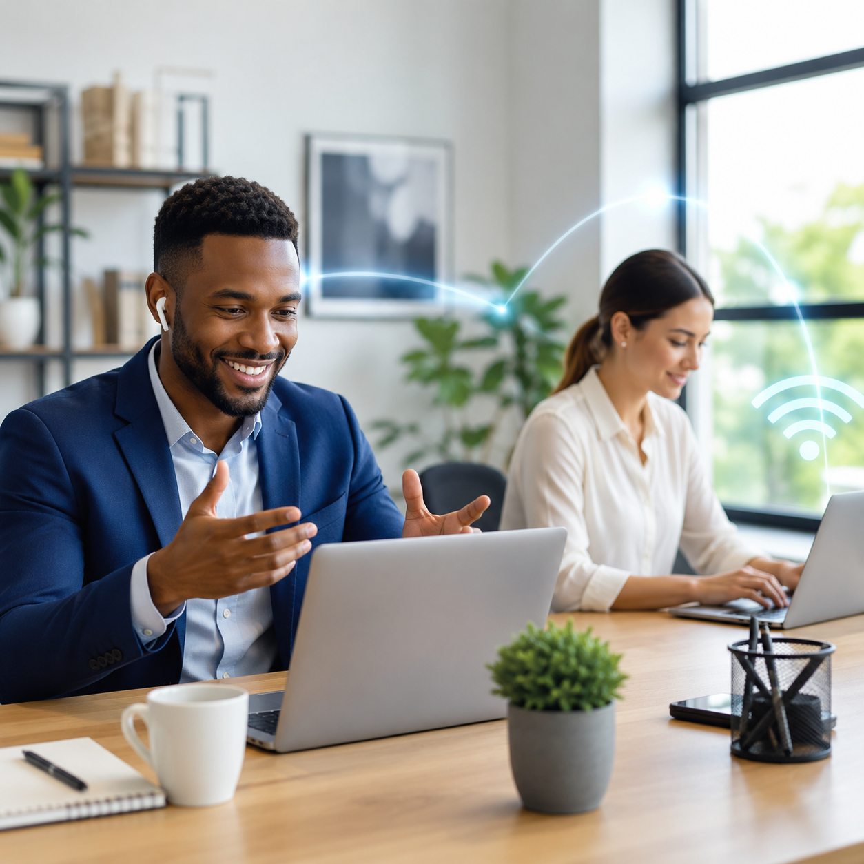 Business users working confidently with reliable online connectivity