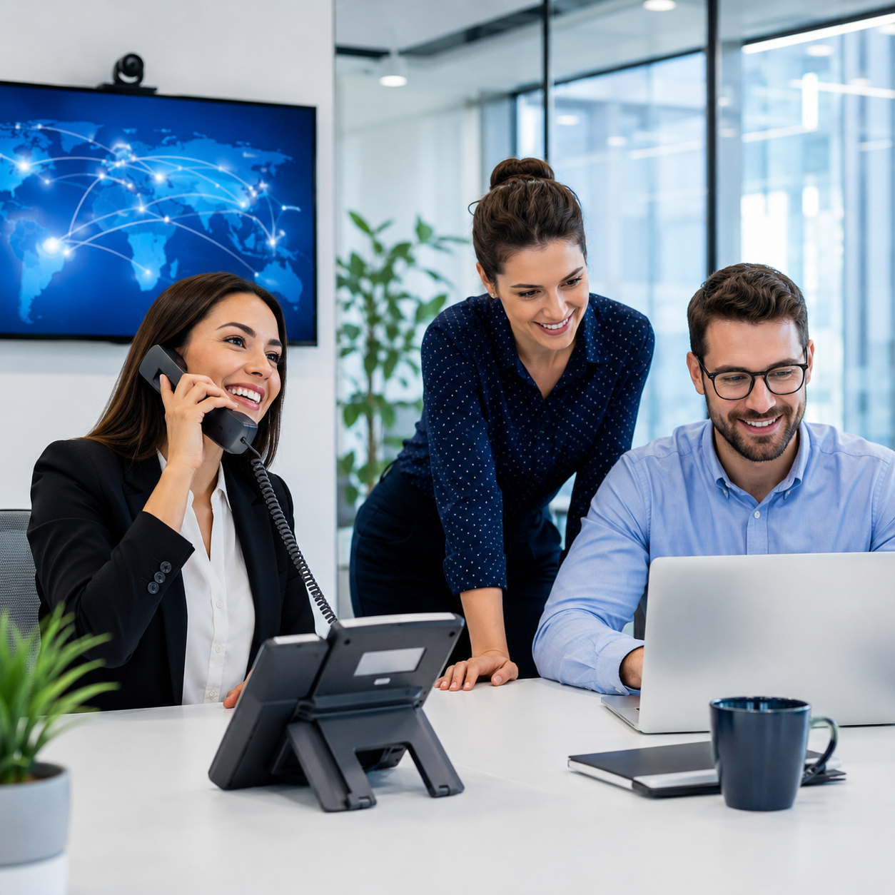 Team confidently using a modern business phone system