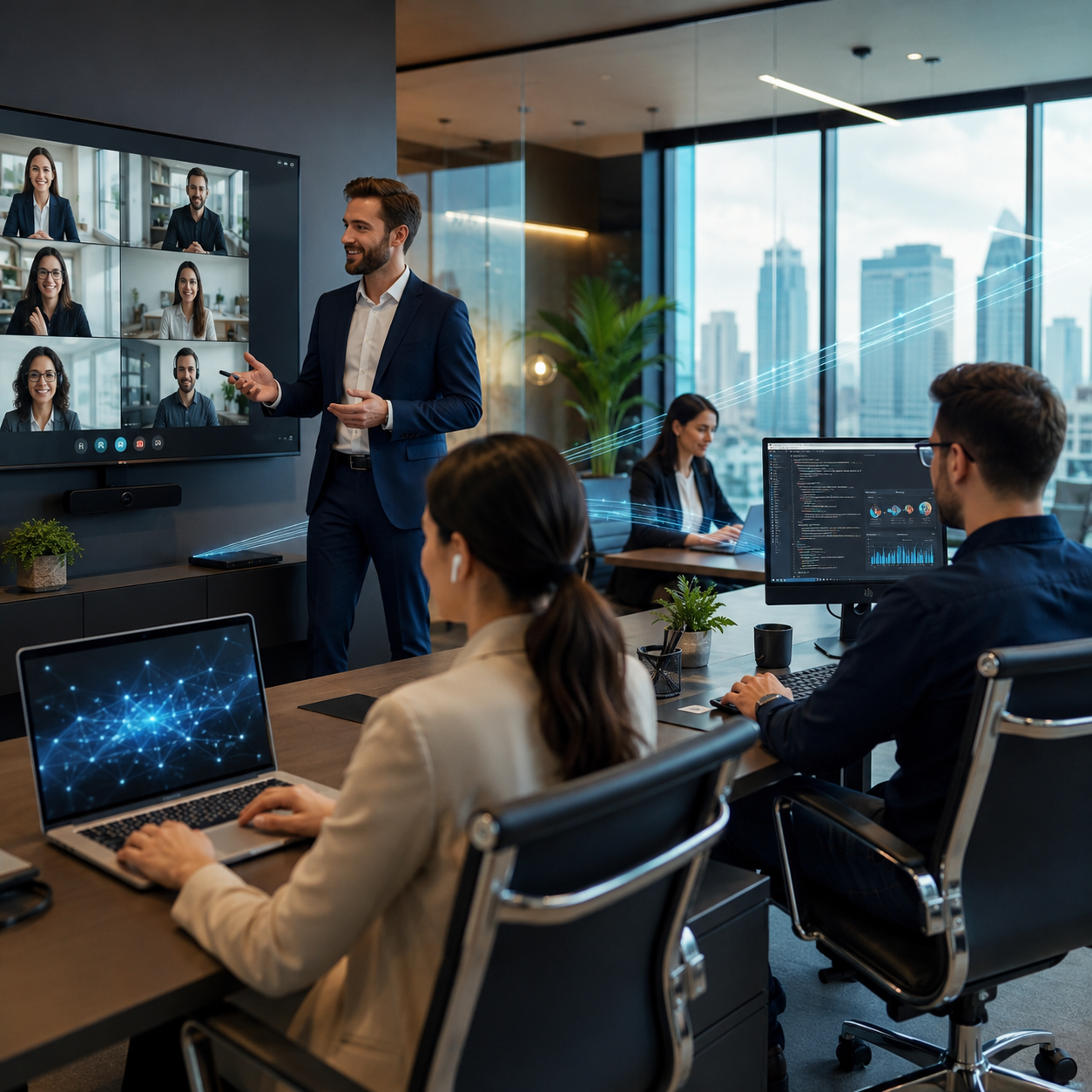 Professional team using high-performance business connectivity